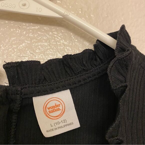 Wonder Nation Girls Foil silver star black short sleeve ribbed dress L 10/12 - Picture 5 of 9